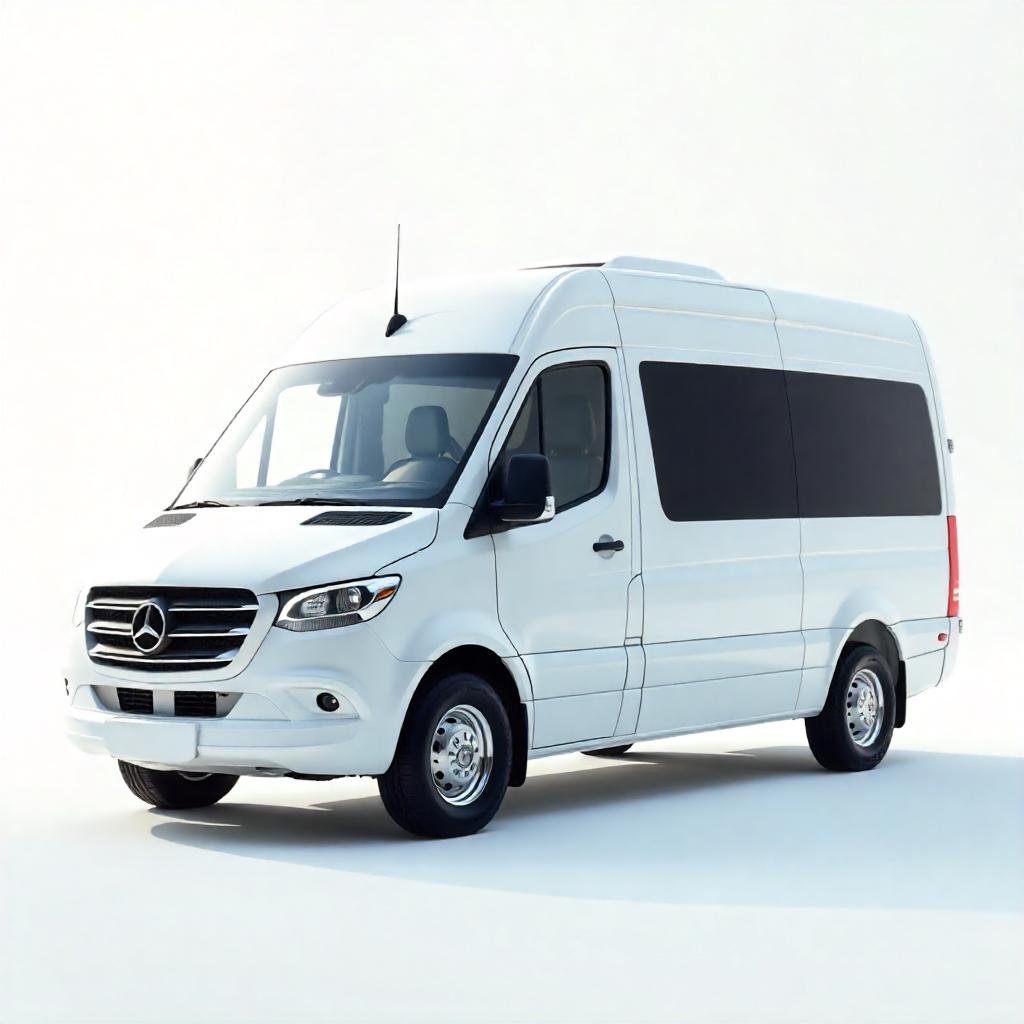 white mercedes sprinter for privater taxi service in sharjah