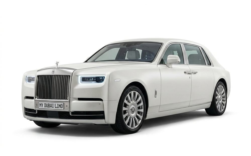 2026 Rolls-Royce Phantom Luxury Sedan in Pearl White with chauffeur service