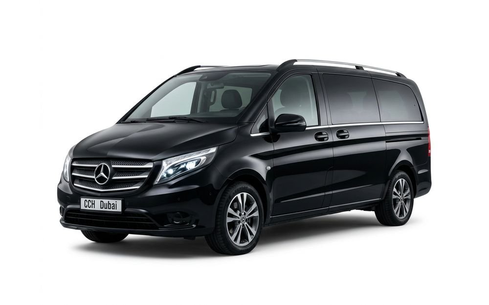 Mercedes-Benz Metris Luxury Passenger Van in glossy black for chauffeur hire in Dubai