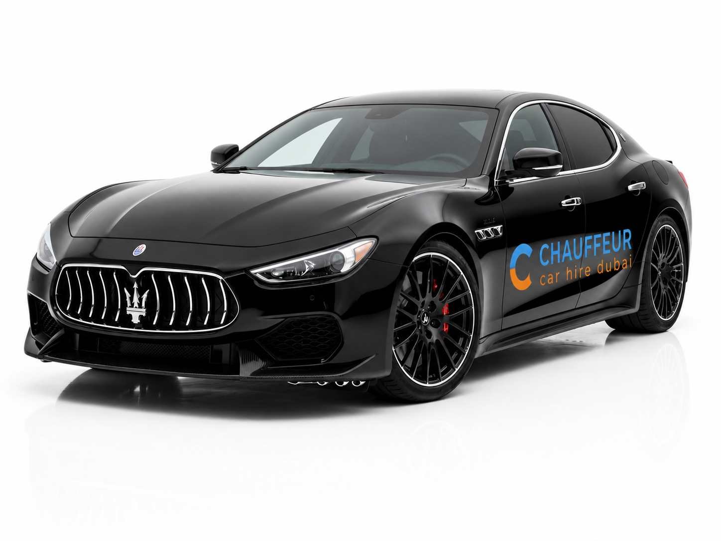 Maserati Ghibli luxury sedan in premium black for chauffeur car hire dubai