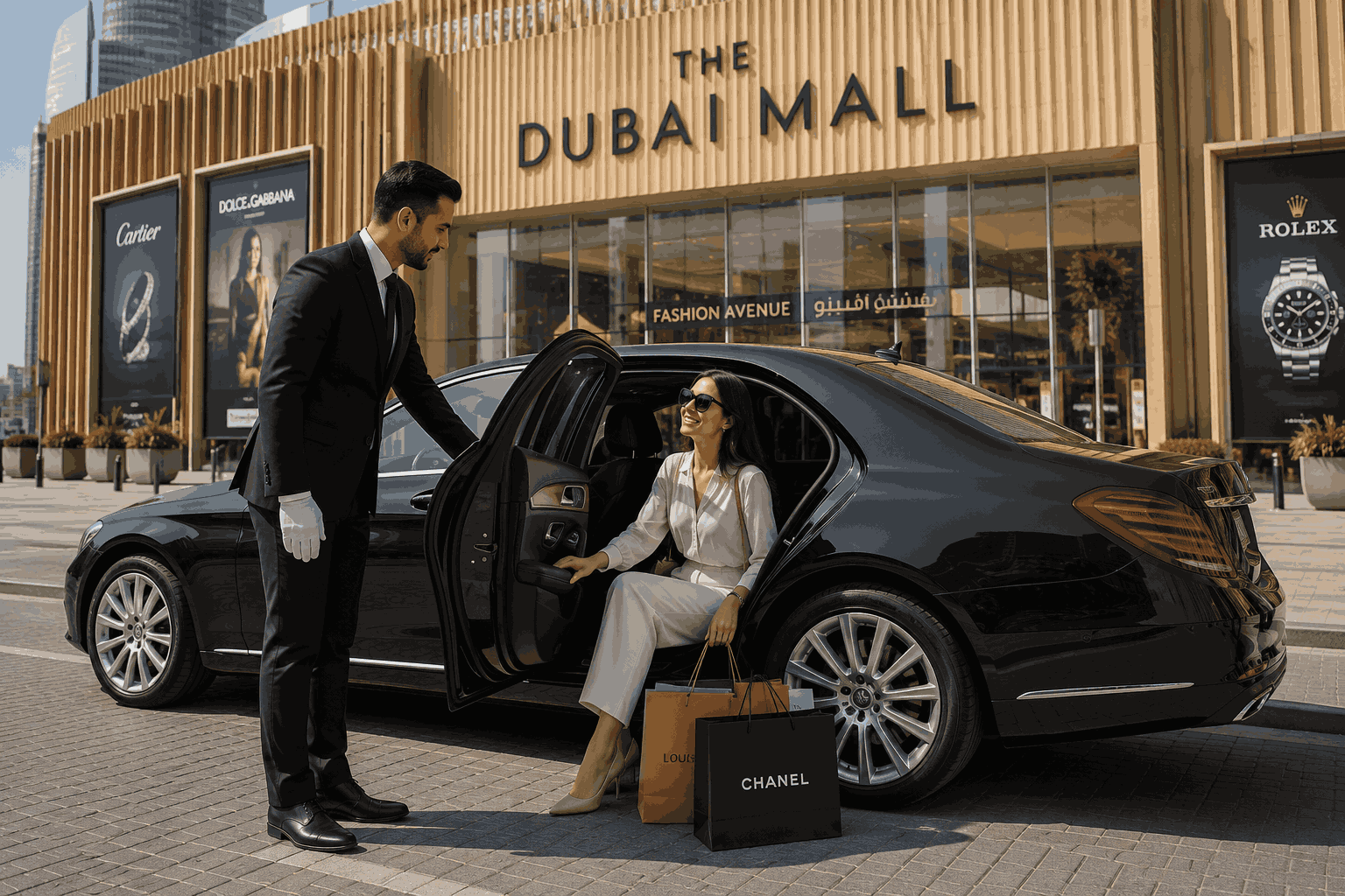 Luxury Car with driver in dubai airport for airport dubai pick up service