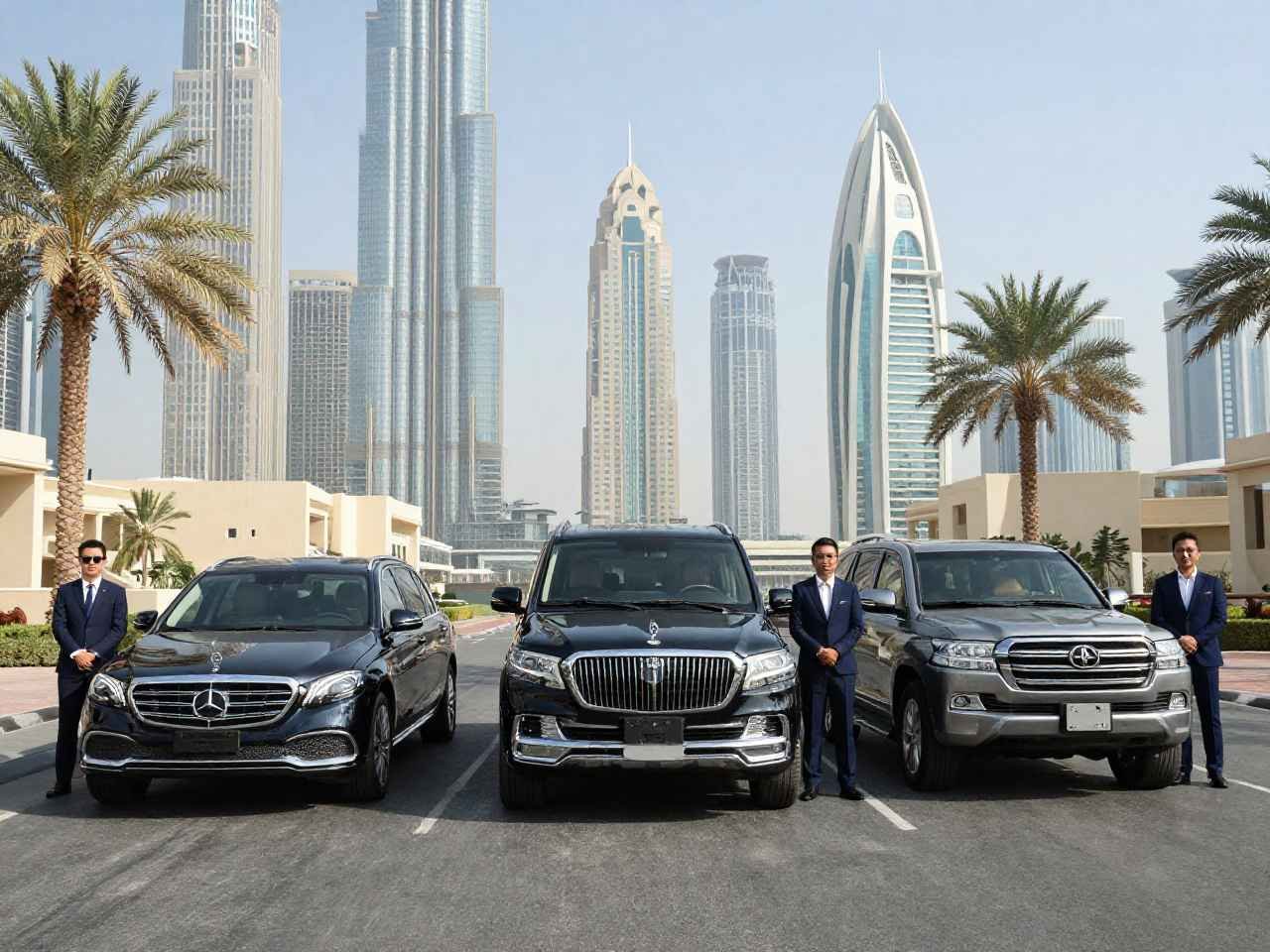 Luxury BMW, Mercedes-Maybach and Land Cruiser with chauffeurs in Dubai