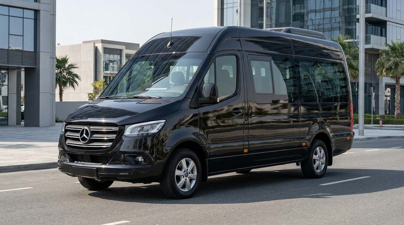 Black Mercedes-Benz Sprinter passenger van in Dubai