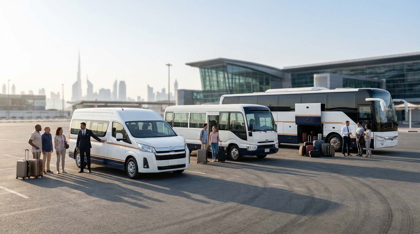 Passenger van, minibus and full-size coach for group travel in Dubai