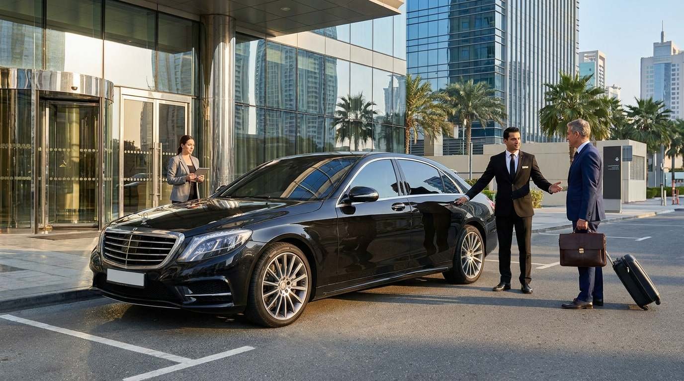 Business traveler booking a luxury chauffeur-driven car for consecutive business days in Dubai