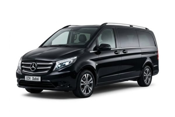 Mercedes-Benz Metris Luxury Passenger Van in glossy black for chauffeur hire in Dubai