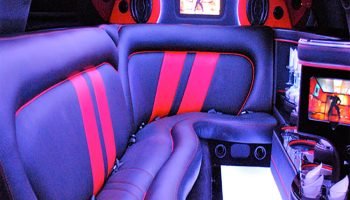 Dodge Challenger SRT Limousine blue interior chauffeur car hire dubai