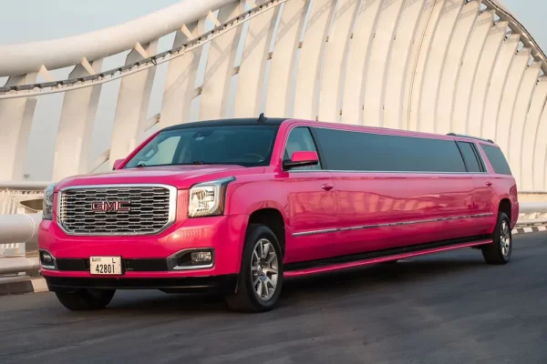 Hire Chauffeur Driven GMC Yukon Limousine Pink Edition In Dubai